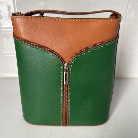 Green Vera Pelle Purse Genuine Italian Leather Crossbody Handbag New - Picture 1 of 10
